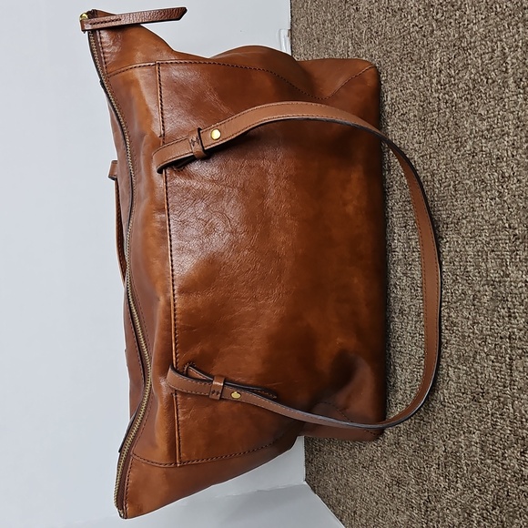 Fossil Rachel Large Brown Gold Key Leather Shoulder Tote Bag 12x17" - Picture 3 of 9